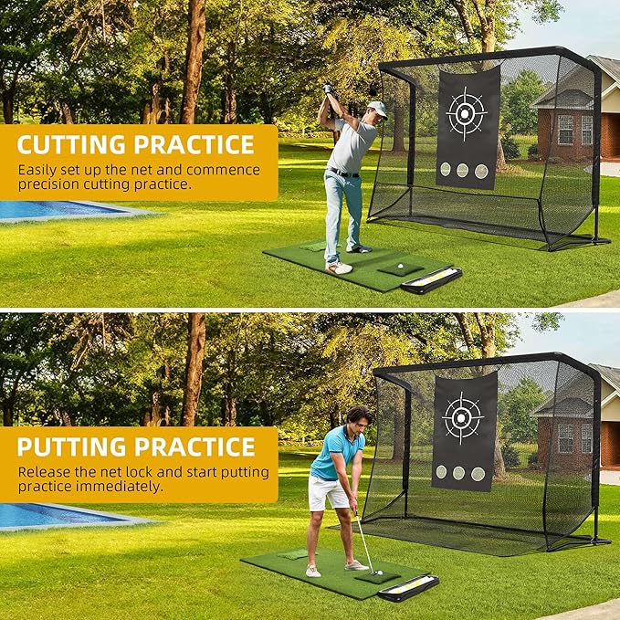 Golf Hitting Net, 10x7ft & 7x7ft Golf Practice Nets for Backyard Driving Chipping, Portable Heavy Duty Golf Impact Nets with Steel Frame, Indoor and Outdoor