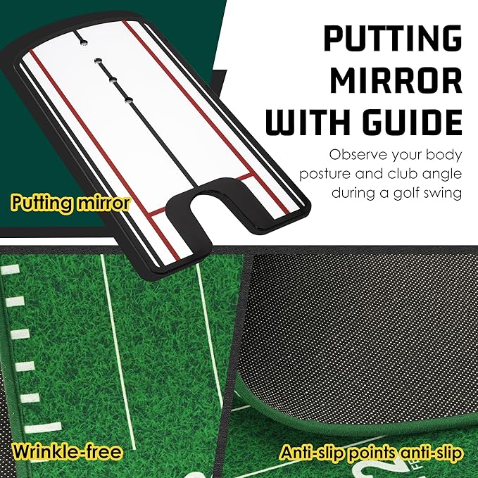 ropoda 9ft Golf Putting Green, Portable Putting Mat for Home and Office with Auto Ball Return Function, Golf Practice Putting Mat Aid for Indoor and Outdoor Use, Classic or with a Putting Mirror