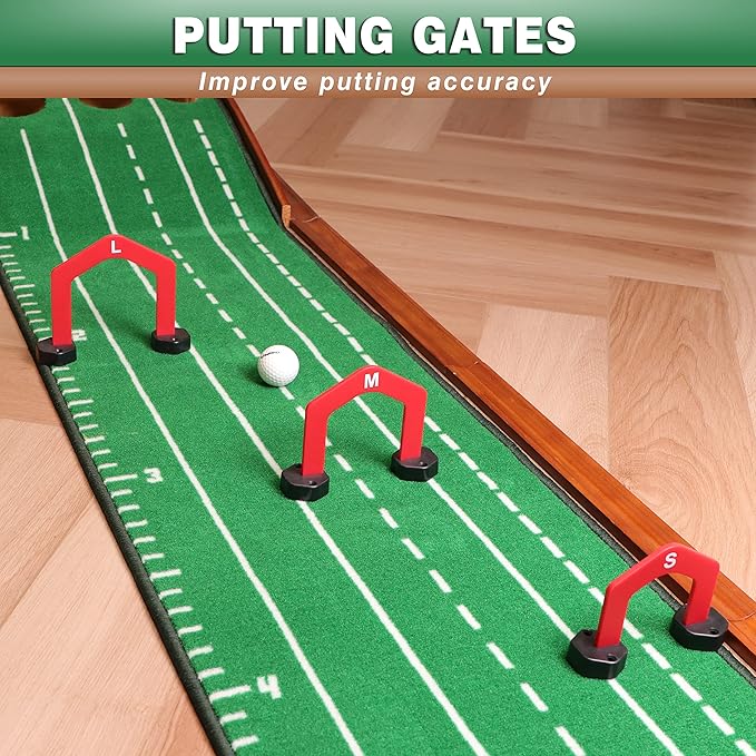 CHAMPKEY Premium Golf Putting Green Indoor with 3 Golf Putting Gates - Improves Putting Accuracy and Skill Levels Golf Putting Mat - Ideal for Indoor and Outdoor Training