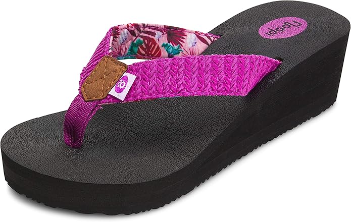 Floopi High Heel Wedge Sandals for Women-Comfort Yoga Mat Footbed for Support, Flip Flop Thong Platforms for Summer