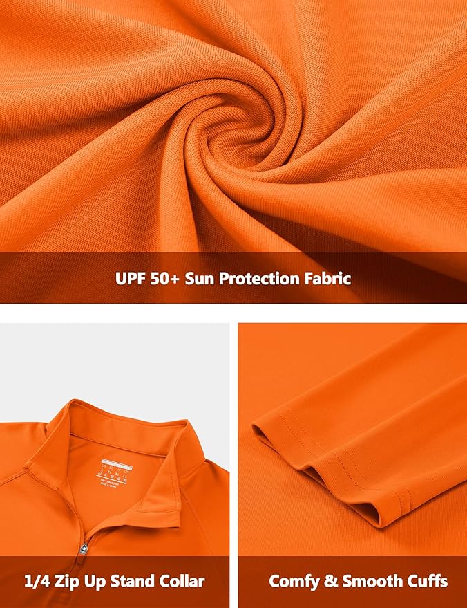 CRYSULLY Men's Long Sleeve 1/4 Zip Shirts Sun Protection Pullover UPF 50+ Rash Guard Running Lightweight T Shirt