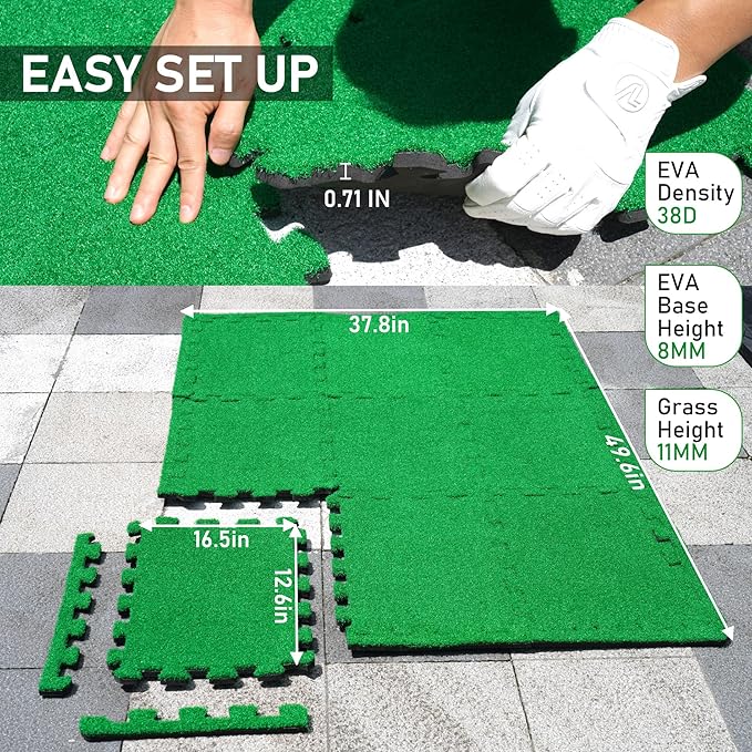 GAIARENA Artificial Turf Mat with Thick EVA Foam Base for Golf Simulator, Grass Tiles Base for Golfing Hitting Practice Mat, Artificial Grass Mat Floor Decoration for Indoor Outdoor