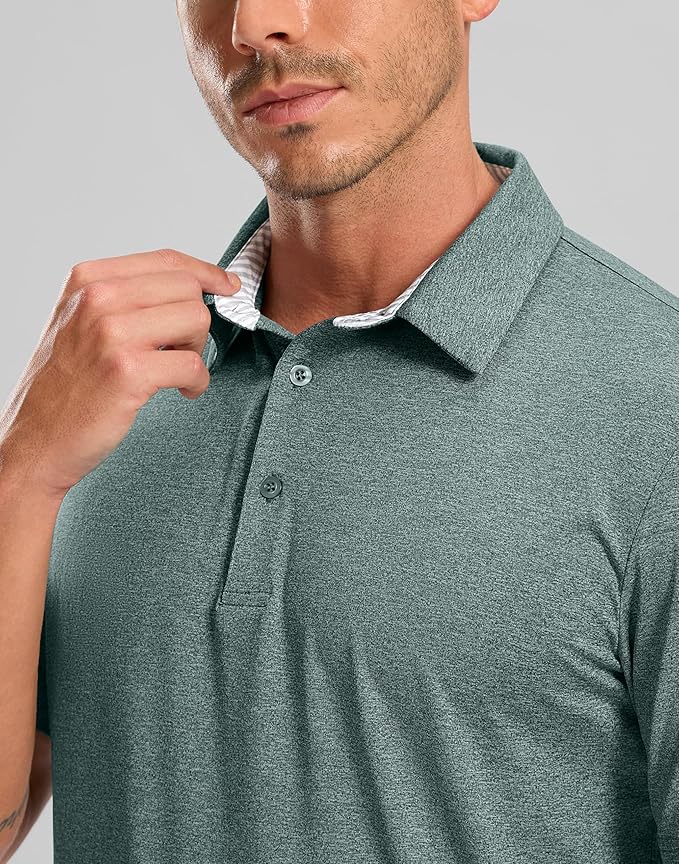 Golf Shirts Heather Polo Short Sleeve Dry Fit Lightweight Moisture Wicking Collared Shirts Casual Athletic Business