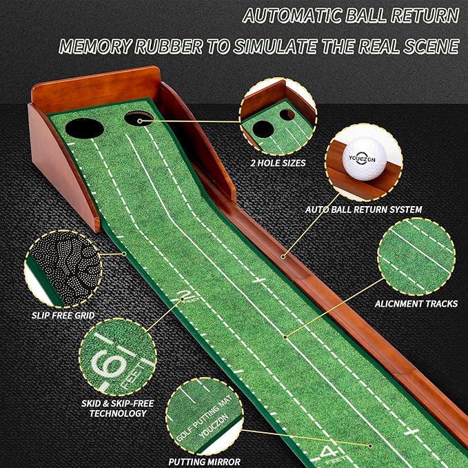 Putting Green Indoor,Golf Putting Mat with Auto Ball Return,Premium Crystal Velvet Surface, Practice Putting mat, Perfect Training Aid & Gift for Golf Lovers Christmas
