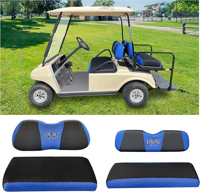 10L0L Golf Cart Front Rear Seat Cover Set for EZGO TXT RXV & Club Car DS 2000-up(Flat Backrest), Made w/ 3D Air Mesh Polyester Fabric Breathable Washable