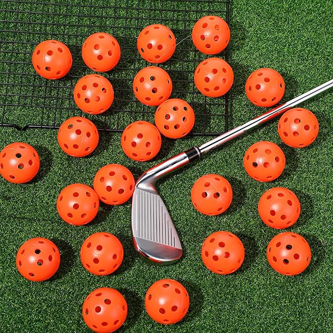 24 Pack Practice Golf Balls 42 mm Limited Flight Plastic Golf Training Airflow Hollow Ball for Driving Range Swing Practice Backyard Indoor Outdoor Home