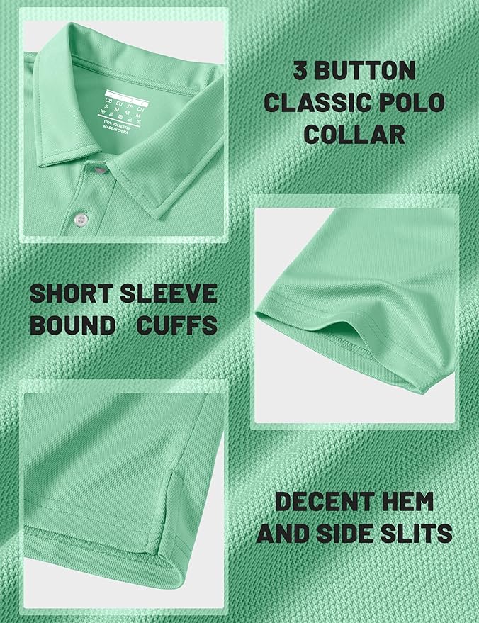 MAGCOMSEN Men's Polo Shirts 3 Buttons Casual Work T Shirts Quick Dry Short Sleeve Golf Shirt Pique Jersey Outdoor Performance