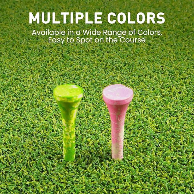 Amy Sport Golf Tees Styllish Bamboo Wooden Coloured Painted Bulk 200 Pack 1 1/2 3 1/4 2 3/4 Inch Tee, Enhanced Visibility Color Purple Pink Green Blue, Practice for Men Women