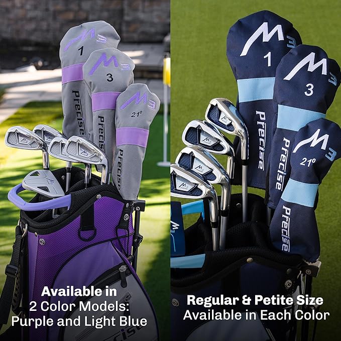 Precise M3 Ladies Complete Right Handed Golf Club Set | Complete Regular & Petite Womens Golf Clubs Set | with 3 HC's, Lightweight Shafts & Spacious Stand Bag w/Storage Pockets & Dual Carrying Straps
