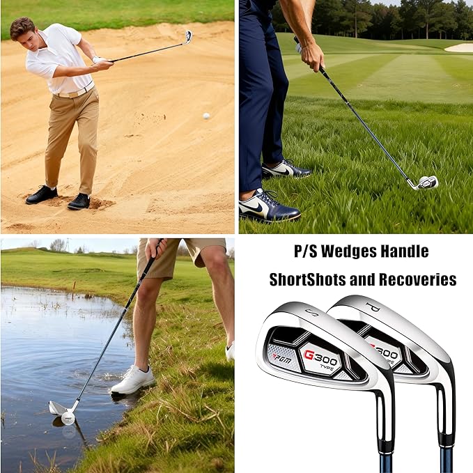 PGM 7 Piece Men’s Golf Iron Set for Right Handed, Forgiving Design Sets with Graphite Shaft and Easy Control Grip Include Golf Club Iron 5 to 9 PW SW