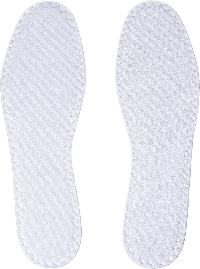 Happystep Cotton Terry Cloth Insoles, Barefoot Shoe Inserts, Sweat Absorption, Odor Control, Moisture-Wicking, Washable and Reusable, Zero Drop Shoe Insoles, 2 Pairs of White (Men Size 12)