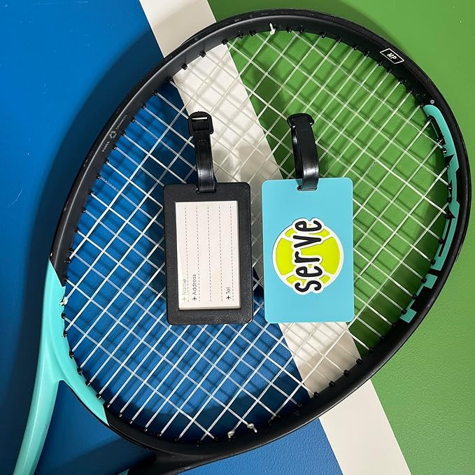 Tennis Bag Tag – Serve Design, Flexible Silicone Luggage Tag, Waterproof & Durable, Secure Strap for Quick Bag Identification, Ideal Gift for Tennis Players