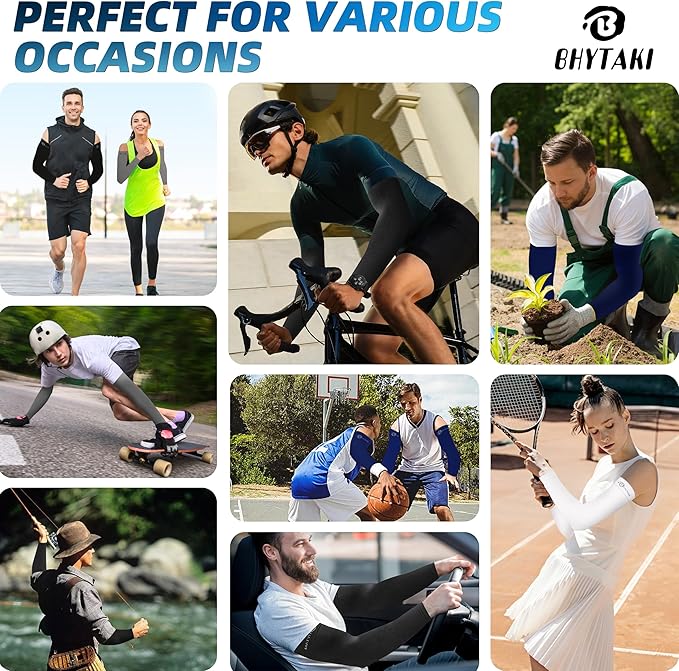BHYTAKI UV Sun Protection Arm Sleeves, UPF 50 Sports Cooling Arm Compression Sleeves for Men Women Teenager