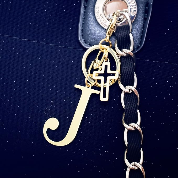 Gold Initial Keychain for Women A-Z Letter Cross Keychains Alphabet Key Chain bag Accessories Gift for Christian