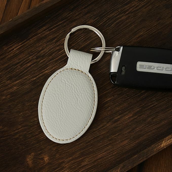 LaserGram Oval Keychain, Off Road Racer, Personalized Engraving Included (White with Gold)