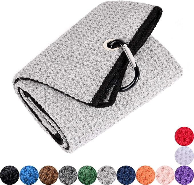 Mile High Life Microfiber Waffle Pattern Golf Towel | Club Groove Cleaner Brush | Foldable Divot Tool with Magnetic Ball Marker (Gray Towel/Brush/Curve Divot)