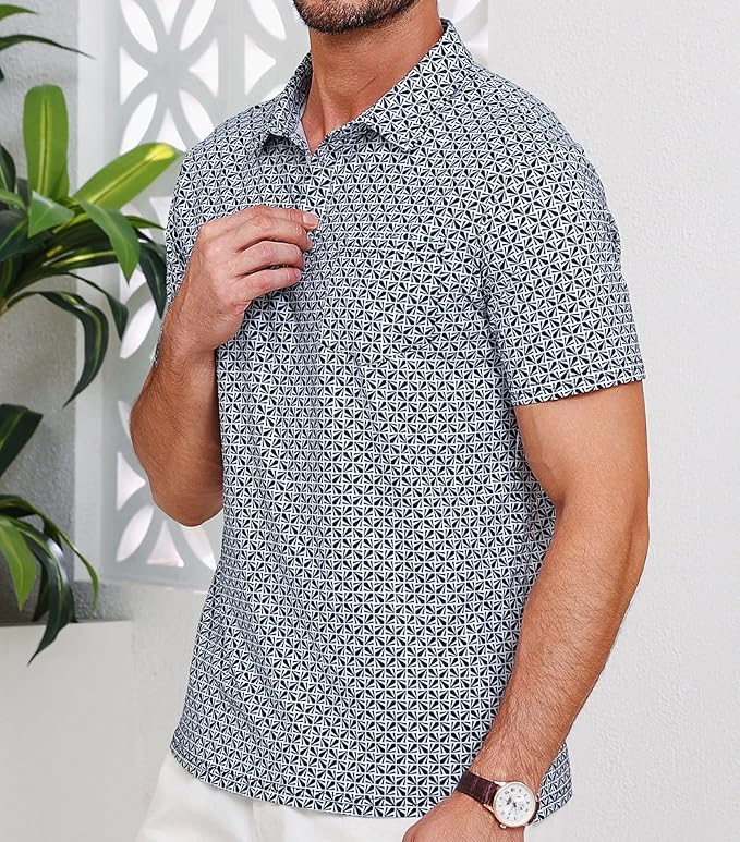 Lexiart Mens Golf Shirt Short Sleeve Dry Fit Print Moisture Wicking Performance Patterns Collared Polo Shirt with Pocket