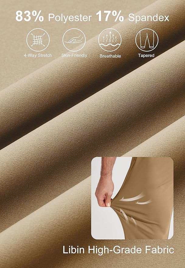 Libin Men's Golf Pants Joggers Lightweight 3 Pockets Slim Fit Soft Stretchy Tapered Work Dress Athletic