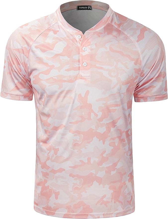 TAPULCO Mens Collarless Golf Shirts Short Sleeve Dry Fit Stretch Casual Breathable Lightweight Tshirts