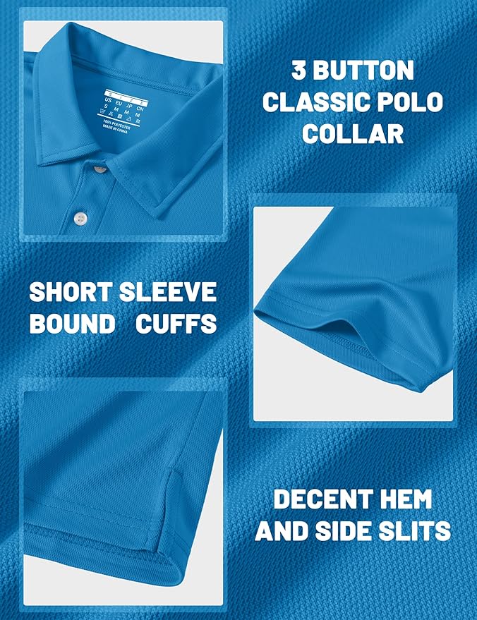 MAGCOMSEN Men's Polo Shirts 3 Buttons Casual Work T Shirts Quick Dry Short Sleeve Golf Shirt Pique Jersey Outdoor Performance