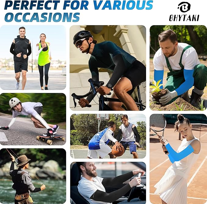 BHYTAKI UV Sun Protection Arm Sleeves, UPF 50 Sports Cooling Arm Compression Sleeves for Men Women Teenager