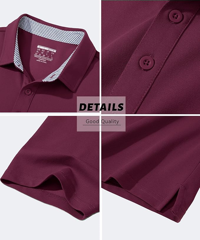 MAGCOMSEN Men's Polo Shirts Short Sleeve Cotton Pique 3 Button Classic Fit Casual T-Shirt Performance Golf Shirts