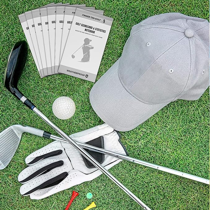 FINGER TEN Golf Scorecard Book Stats Statistics Log Notebook Waterproof Paper Value 1/2/4/8 Pack, Fit Golf Score Card Holder Cover