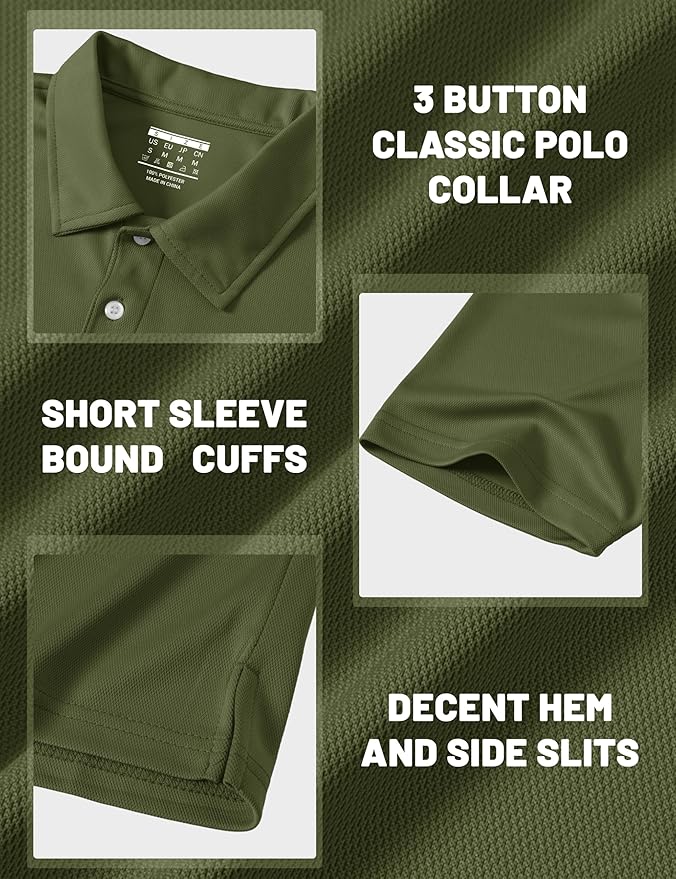 MAGCOMSEN Men's Polo Shirts 3 Buttons Casual Work T Shirts Quick Dry Short Sleeve Golf Shirt Pique Jersey Outdoor Performance