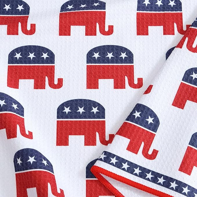 Microfiber Golf Towels for Golf Bags & Carts - Premium Weave Waffle & Ball Towels with Carabiner Clip, Essential Accessories for Men, Women and Kids, Golfer Gifts, Set of 2 (Elephant)