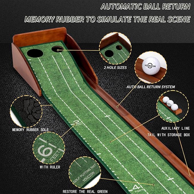 Putting Green Indoor,Golf Putting Mat with Auto Ball Return,Premium Crystal Velvet Surface, Practice Putting mat, Perfect Training Aid & Gift for Golf Lovers Christmas