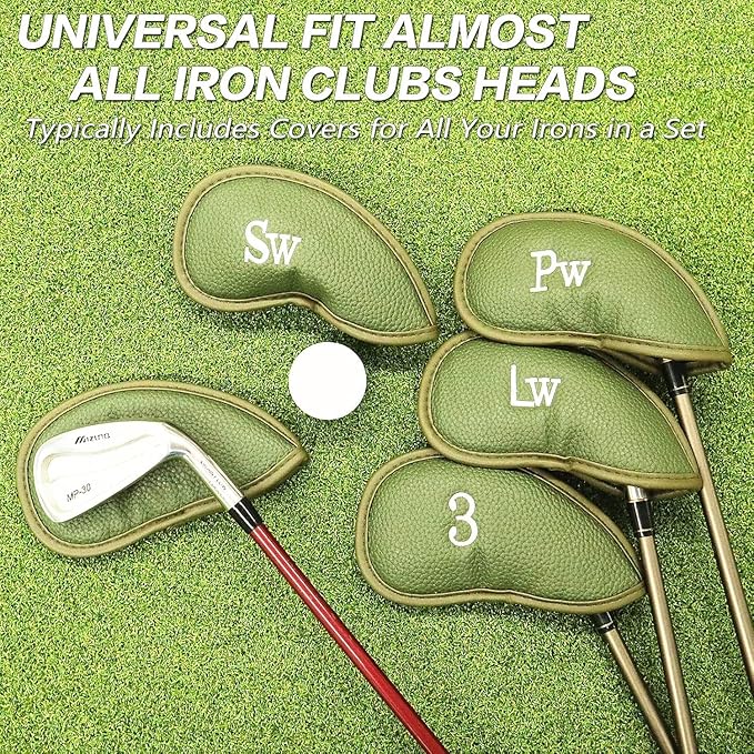 Golf Club Covers Iron Value 12 Pack Stylish Synthetic Leather Headcover, Embroidery Numbers Head Covers Universal Protector Fit Main Iron Wedge Clubs, Accessories Travel for Men Women
