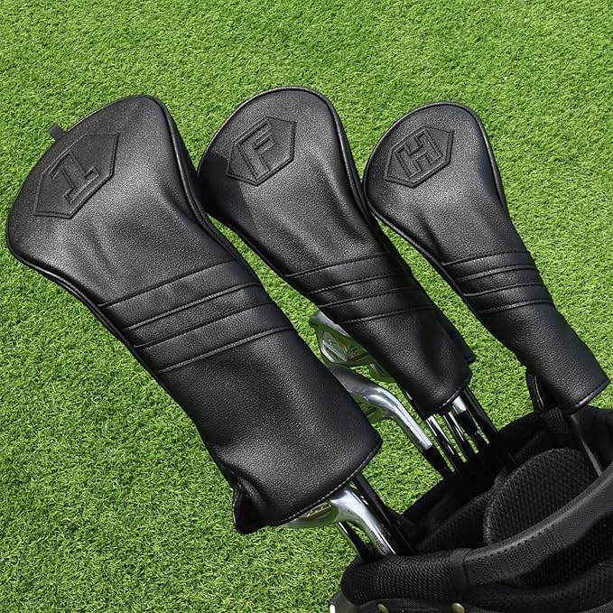 Golf Club Head Covers for Woods and Drivers, Premium Golf Headcovers Set Fit Most Clubs Simple Striped 1PC or 3PCS, Customizable