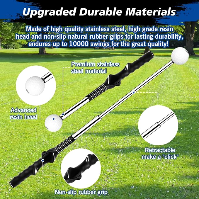 Telescopic Club, Retractable Golf Swing Training Aid with Golf Grip Trainer,Practice Golf Stick & Golf Swing Trainer for Warm-up/Indoor Practice/Strength & Tempo Training