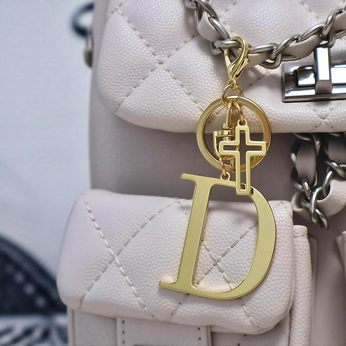 Gold Initial Keychain for Women A-Z Letter Cross Keychains Alphabet Key Chain bag Accessories Gift for Christian