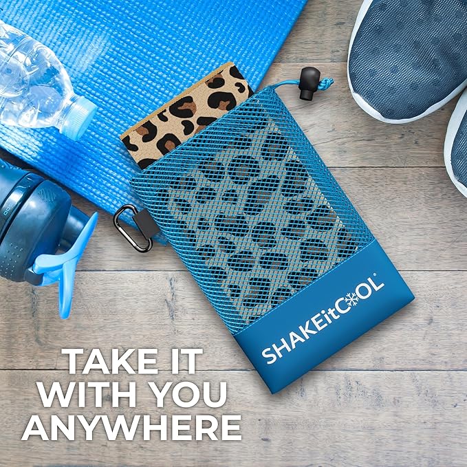 SHAKEitCOOL Extended Size Cooling Towel – Be Cool in Style - Heat Relief, Soft, Lightweight, Sun Protection, Easy Clean - Perfect for Biking, Hiking, Running, Yoga, Golf, Gardening - Cheetah Print M