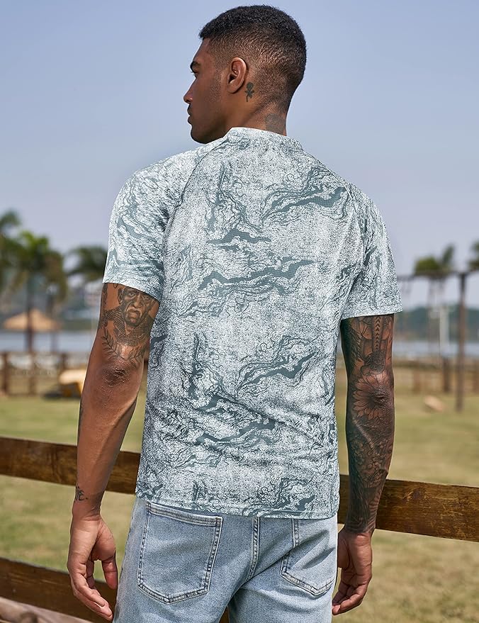 TAPULCO Mens Collarless Golf Shirts Short Sleeve Dry Fit Stretch Casual Breathable Lightweight Tshirts