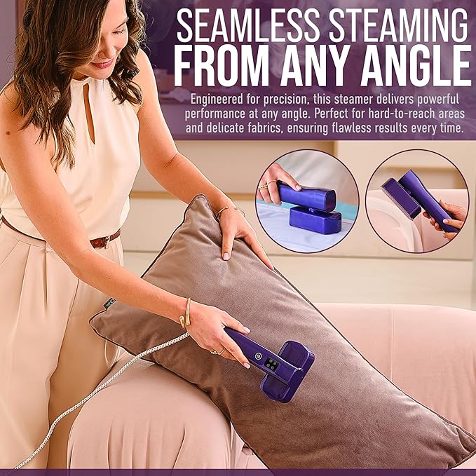 Mini Steam Iron & Travel Garment Steamer – 1200W Portable Wrinkle Remover, Handheld Clothes Steamer, 20s Fast Heating, 4 Modes, Compact Folding Design, Fabric Steamer for Home & Travel–Purple