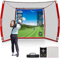 Golf Net with HD Simulator Screen 10 X 8 ft Golf Hitting Net Cage with Impact Screen & Target Cloth for Home Backyard Garage Swing Training Indoor Outdoor Use by DHUAFDD