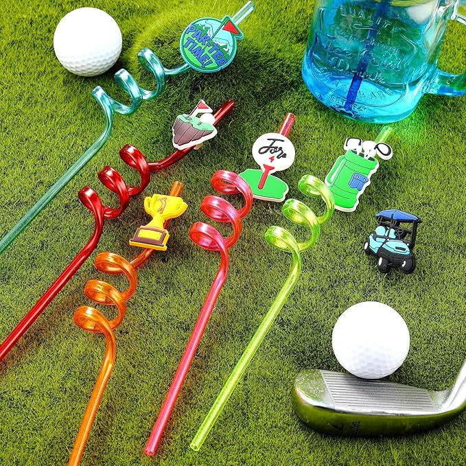 24 Pack Golf Party Decorations Favors Straws Golf Theme Birthday Party Supplies Par Tee Fore Time Decorative PET Drinking Straws Sports Themed Decorations for Shower Retirement
