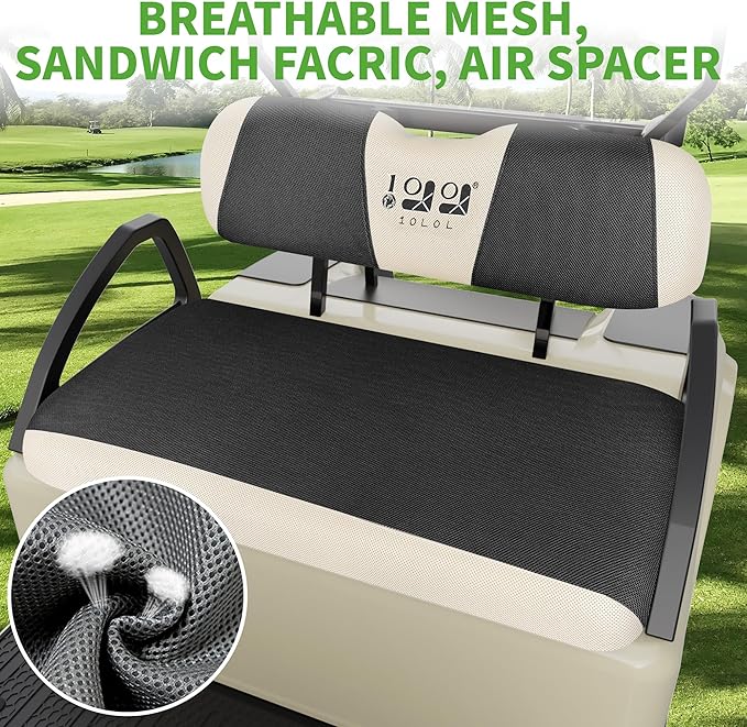 10L0L Golf Cart Seat Covers Kit - Universal Fit for EZGO TXT/RXV Front Seats | Breathable Mesh Fabric | Easy Installation | Black & Beige (No Staples Required)