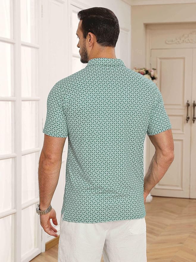 Lexiart Mens Golf Shirt Short Sleeve Dry Fit Print Moisture Wicking Performance Patterns Collared Polo Shirt with Pocket