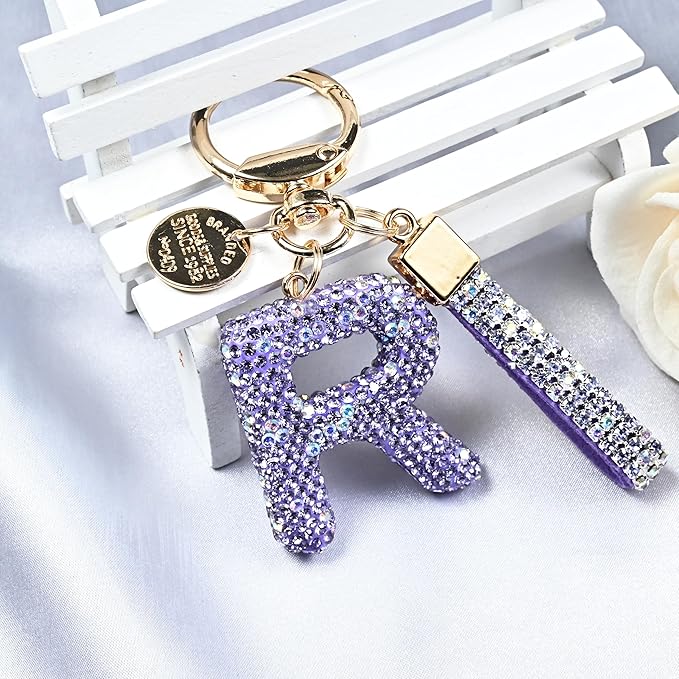 Pink Blue White Initial Letter Keychain Gift for Women Girls Bling Sparkly Cute Backpack Car Key Accessories Lanyard