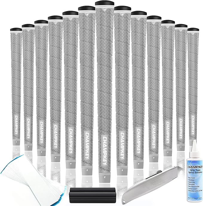 CHAMPKEY X-WEAVE Rubber Golf Grips 13 Pack with Full Repair Kits - Medium Lower Hand Golf Club Grips - Enhanced Grip and Traction Golf Grips for Men and Women