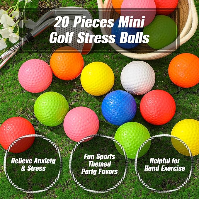 Libima 20 Pcs Mini Golf Stress Ball Bulk 2.5 Inch Foam Practice Balls Stress Relief Sports Ball with Storage Bag for Golf Birthday Party Favors Carnival Reward Classroom Stocking Stuffers
