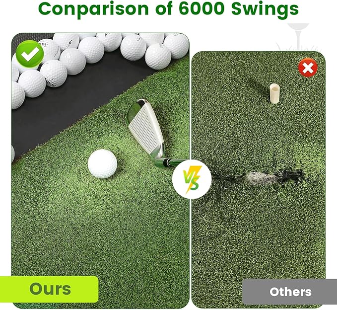 Golf Hitting Mat with Ball Tray, 5x4 / 6x4 ft, 26mm / 31mm Thick, Pro & Elite Turf with Swing Path Line, Premium Golf Practice Mat for Indoor & Outdoor Swing, Chipping, Training