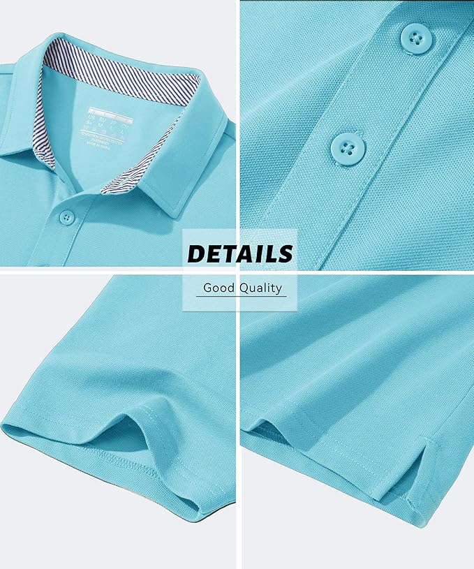 MAGCOMSEN Men's Polo Shirts Short Sleeve Cotton Pique 3 Button Classic Fit Casual T-Shirt Performance Golf Shirts