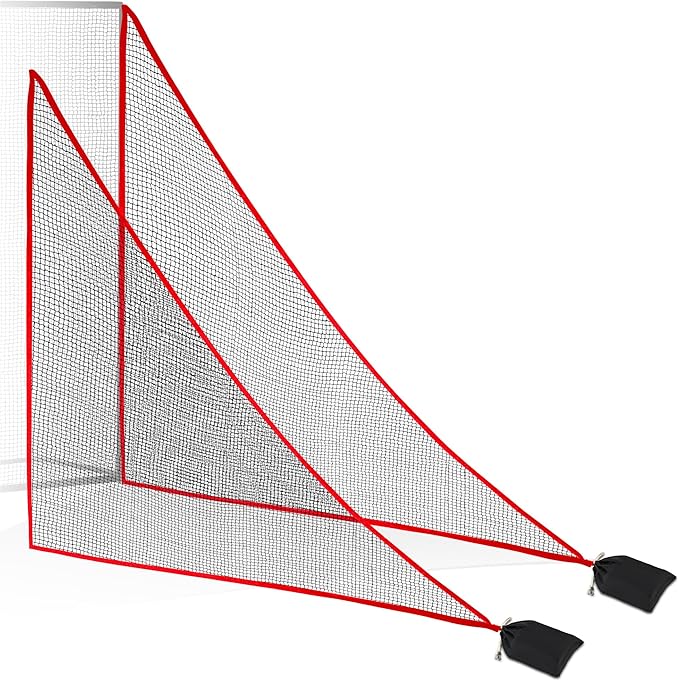 6-10ft 1/2PCS Nylon Shank Net Golf Accessory with 1 Sang Bag, Easy to Install Side Net for Golf Nets and Simulator Premium Sports Net Hitting Nets (Red/Black)
