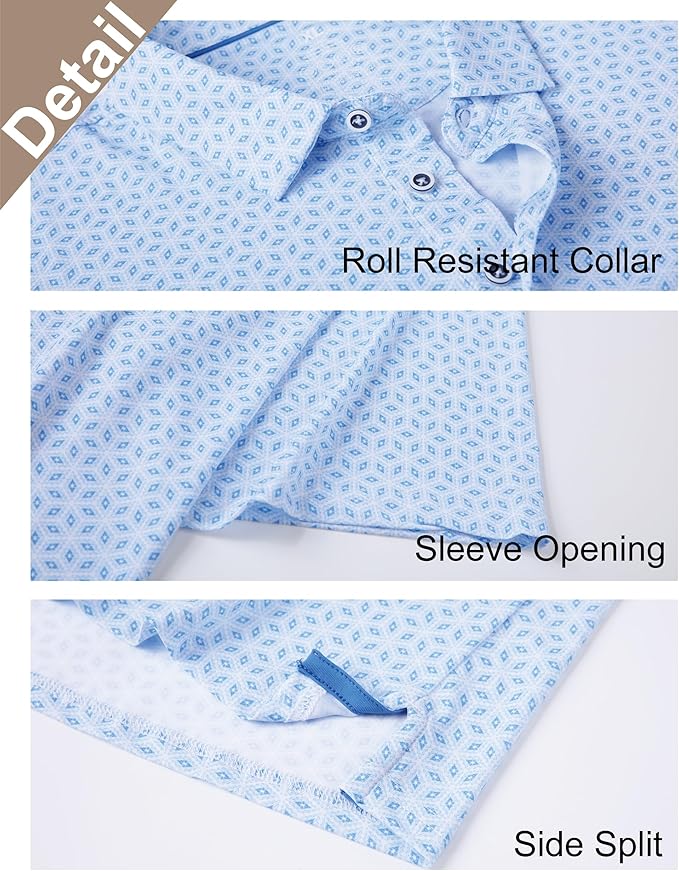 Esabel.C Golf Shirts for Men Dry Fit Performance Short Sleeve Print Moisture Wicking Collared Shirt