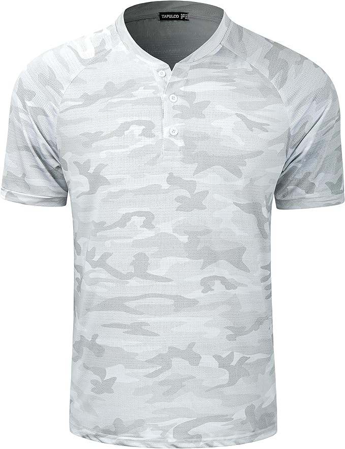 TAPULCO Mens Collarless Golf Shirts Short Sleeve Dry Fit Stretch Casual Breathable Lightweight Tshirts