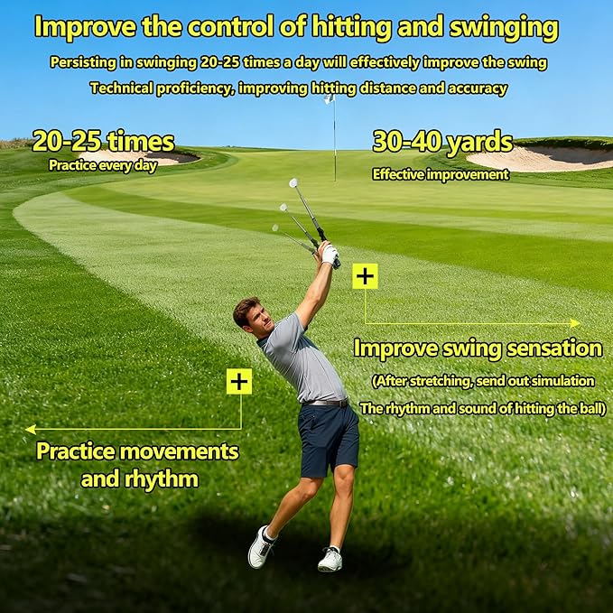 Pro-Level Right-Handed Retractable Golf Swing Trainer, for Chipping Hitting Practice & Pre-Round Warm-Up Golf Swing Training Aid and Golf Grip Trainer for Indoor & Outdoor Use